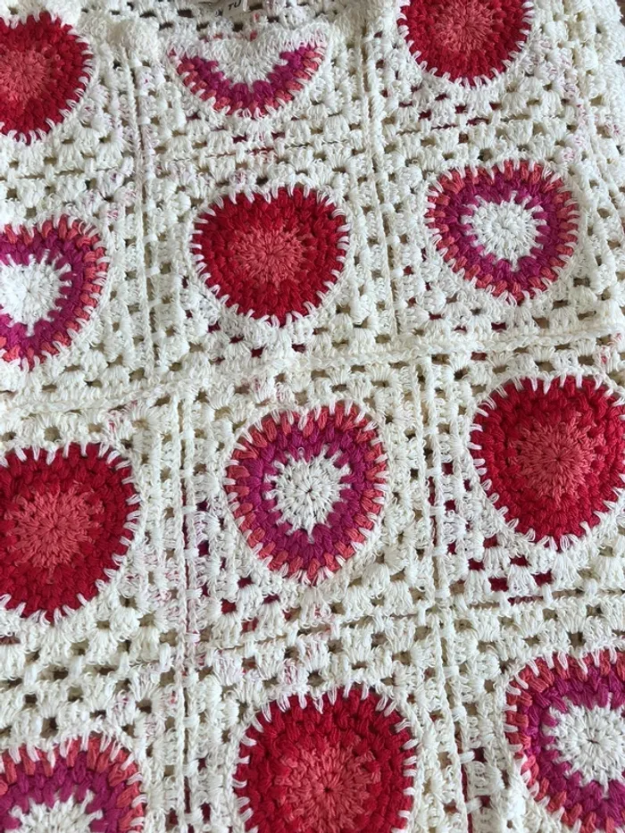 Haut Top crochet été beige coeur rouge rose coton - photo numéro 2