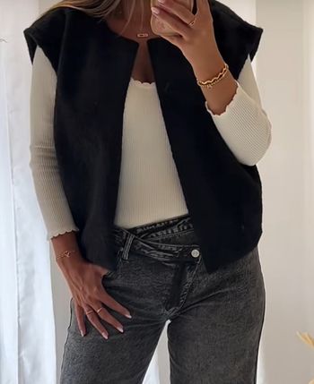 Gilet sans manches noir effet laine bouillie taille unique 36 au 44