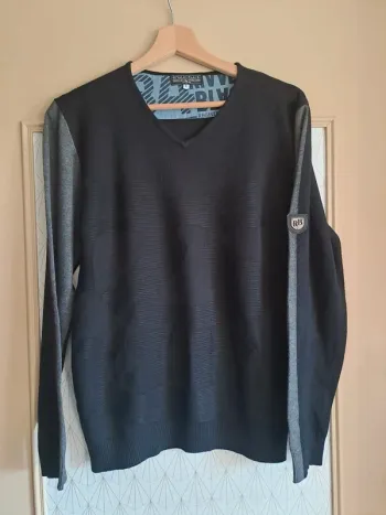 Pull homme comme neuf très doux Rivaldi Black noir et gris L