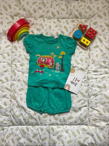 ensemble teeshirt manches courtes et short vert 18 mois Du pareil au même