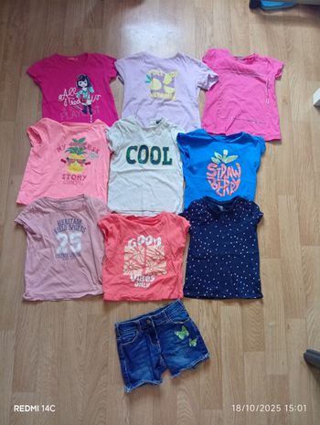 Lot 9 T shirts fille +1 short jeans 4-5A