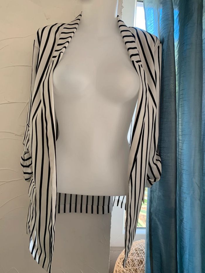 blazer pinkie rayé noir et blanc taille 36 38 - photo numéro 7