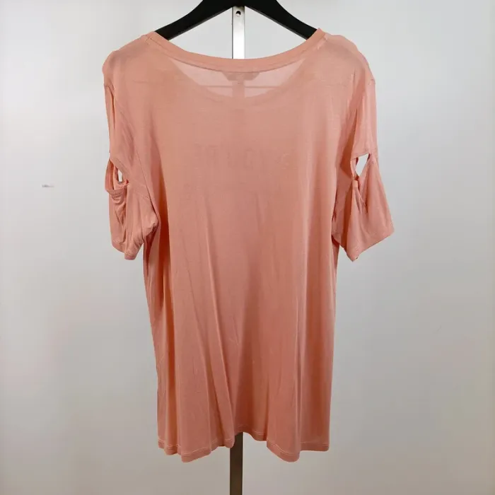 T-shirt rose femme Ckh fluide – imprimé You're wonderful, manches fendues, casual chic taille L A802 - photo numéro 6
