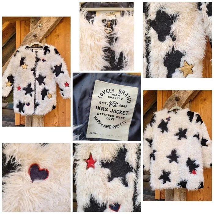 Superbe manteau IKKS en "poils" blanc 🌟 , cœurs et étoiles, 10 ans