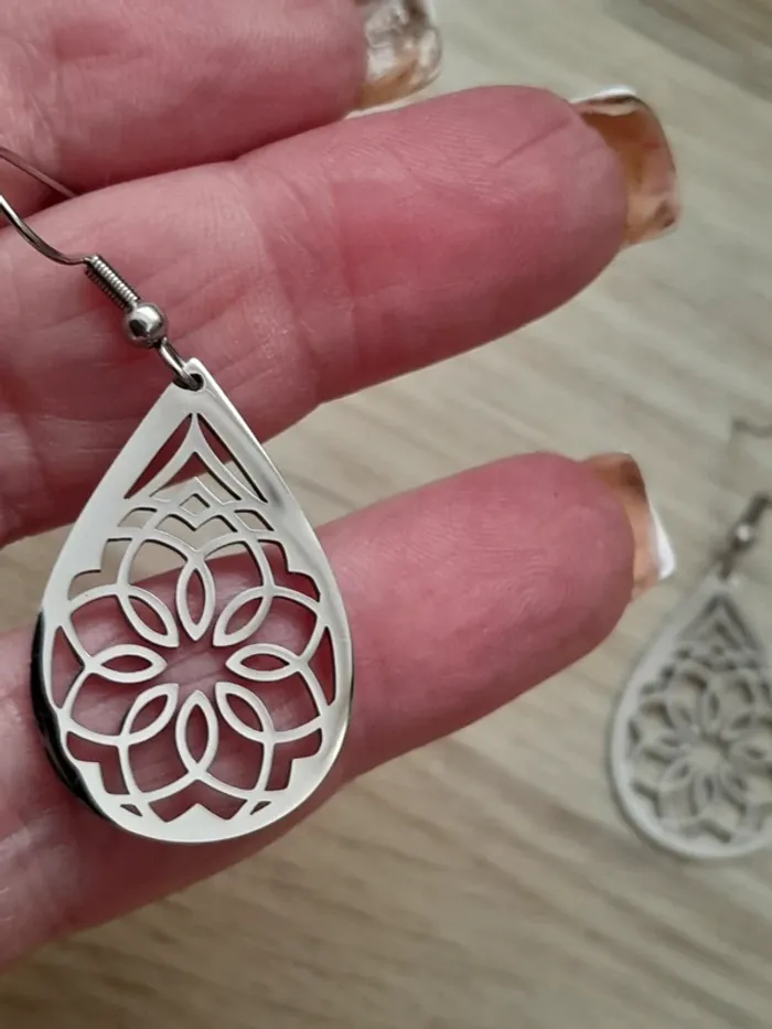 Boucles d'oreilles pendantes inspirées de la série Vikings,argentées, n°1 - photo numéro 4