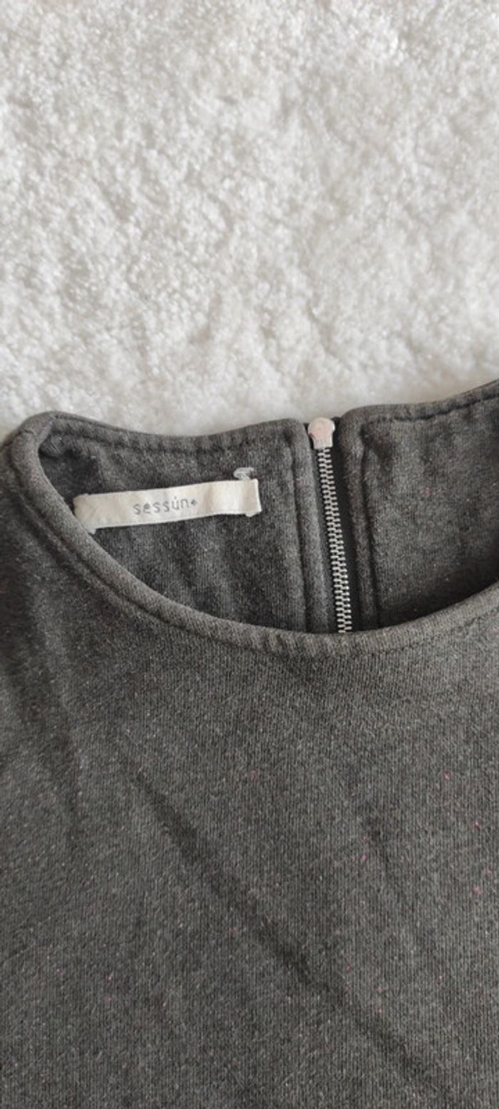 Haut top sweat manches 3/4 Sessùn gris kaki avec fil métallisé rose L - photo numéro 6