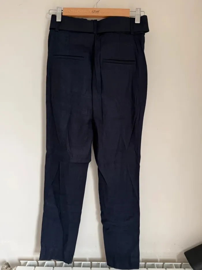 Pantalon lin marine Zara - photo numéro 2