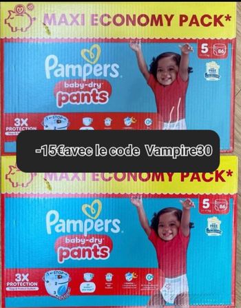 2 cartons de couches Pampers taille 5