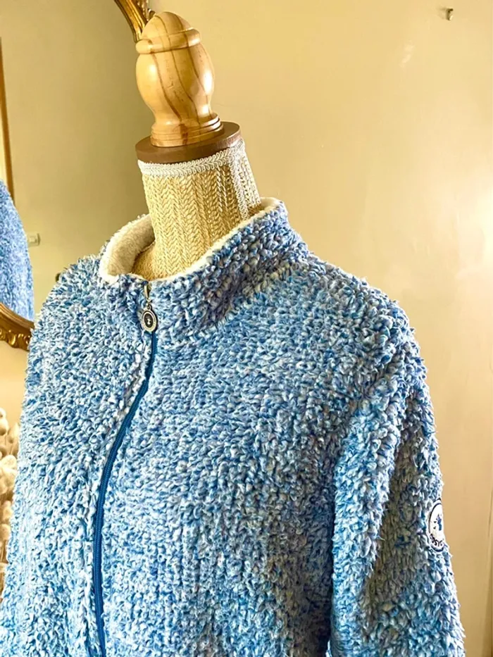 sublime veste teddy bouclette zippée bleu col montant poches cosy confort doux neuf taille M - photo numéro 7