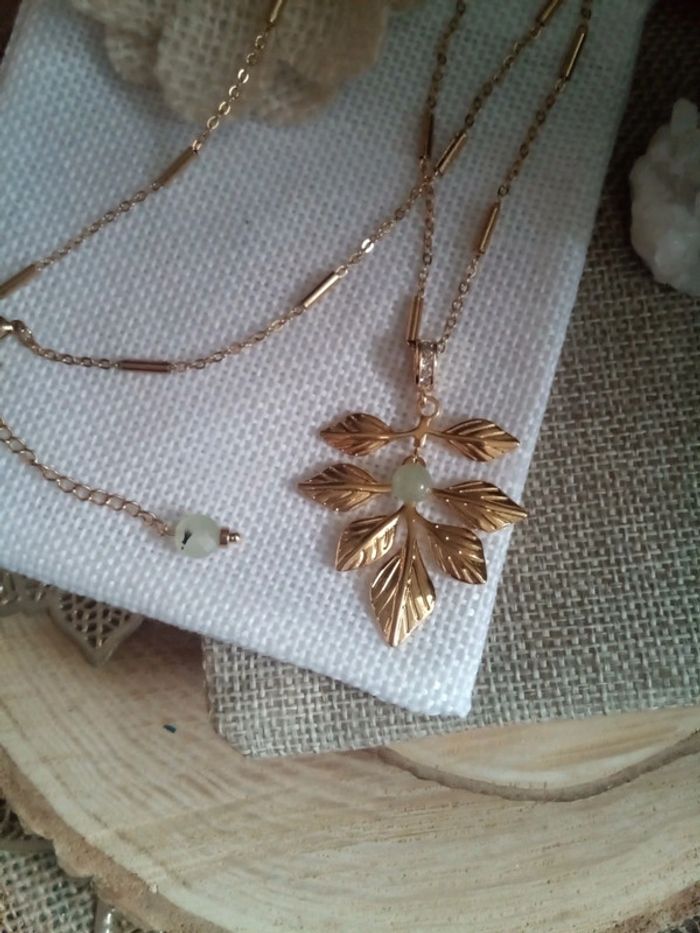 Collier bohème feuille 🌿 et pierres semi précieuses - photo numéro 4