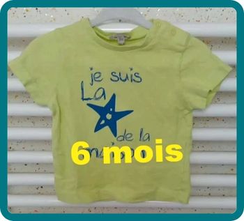 Tee shirt manche courte jaune imprimé bleu Grain de Blé Taille 6 mois
