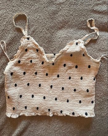 top court blanc à pois PIMKIE - taille M, fines bretelles & look chic