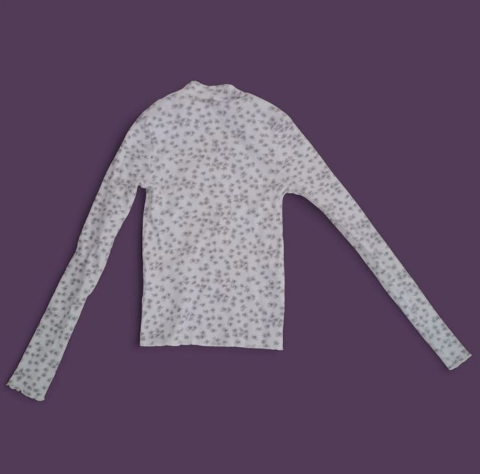 Pull petit col roulé blanc motifs fleurs violettes 10/12 ans fashion private compagny kid - photo numéro 2