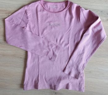t-shirt à manches longues rayés un rose avec écriture en strass in extenso 10 ans