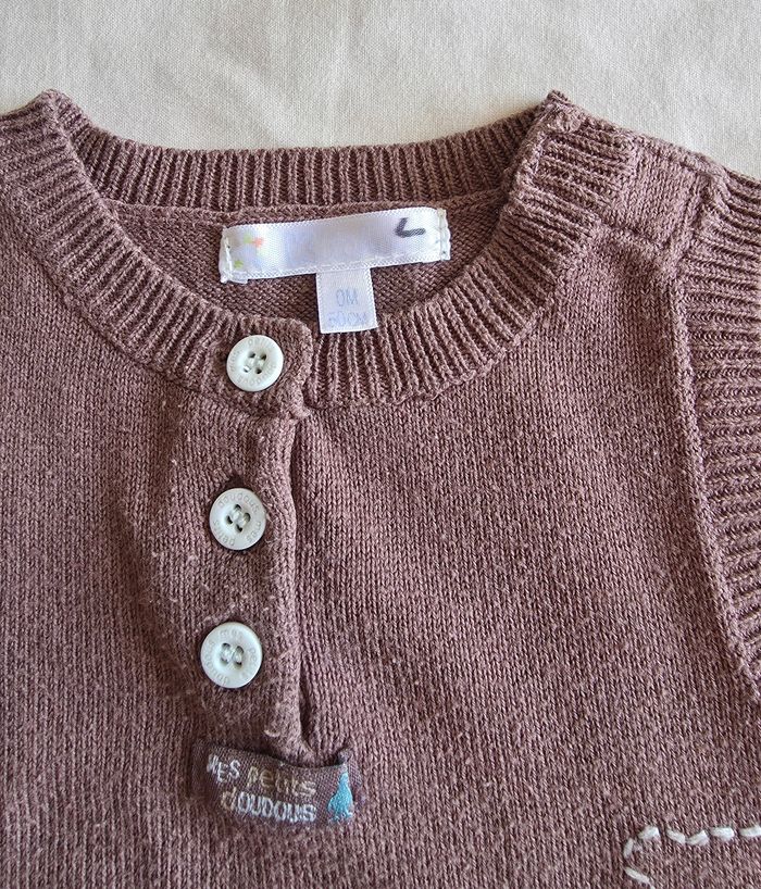 Mes Petits Doudous Débardeur Tricot Marron Très Bon État 0M 50cm - photo numéro 4