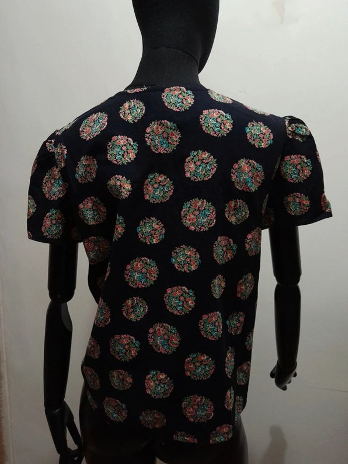 Blouse noir et fleurie manches bouffante taille m - photo numéro 8
