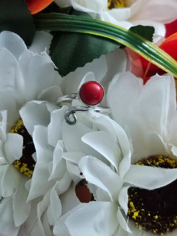 Bague en argent sterling 925 avec pierre corail rouge