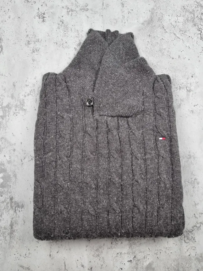 Pull col châle gris Tommy Hilfiger – Taille L Homme (mesures en photos) - photo numéro 2