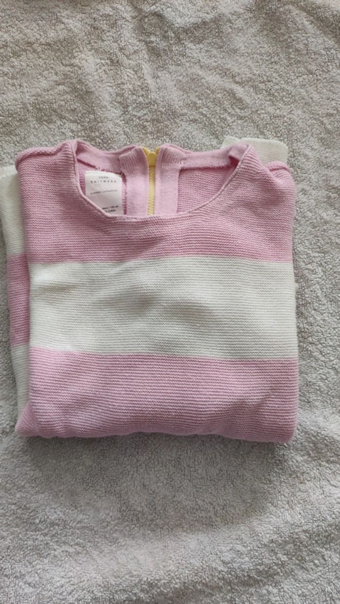 Pull 7 ans Zara rose et blanc rayé