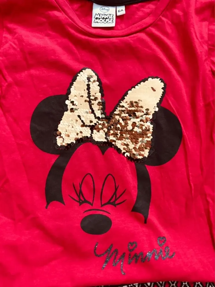 Ensemble rentrée fille 6 ans – T-shirt Minnie Mouse Disney sequins + jupe patineuse - photo numéro 3