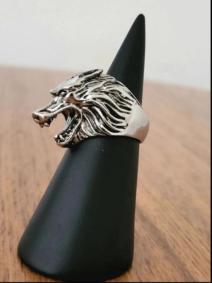 Bague tête de loup argentée – anneau tribal homme – style biker sauvage Taille 7 17.3 mm - photo numéro 2