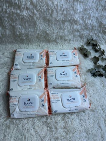 Lot de 6 paquets de 72 lingettes lait de toilette Biolane