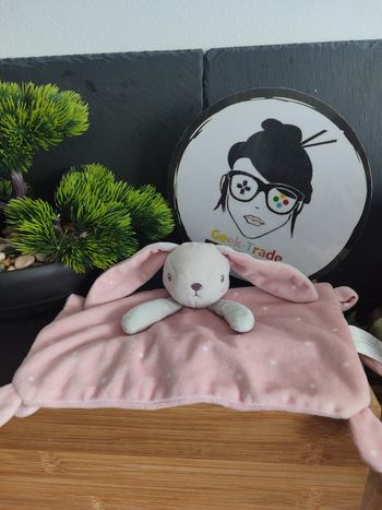 doudou plat lapin Simba toys Gris blanc rose étoiles Attache Tetine DD003568