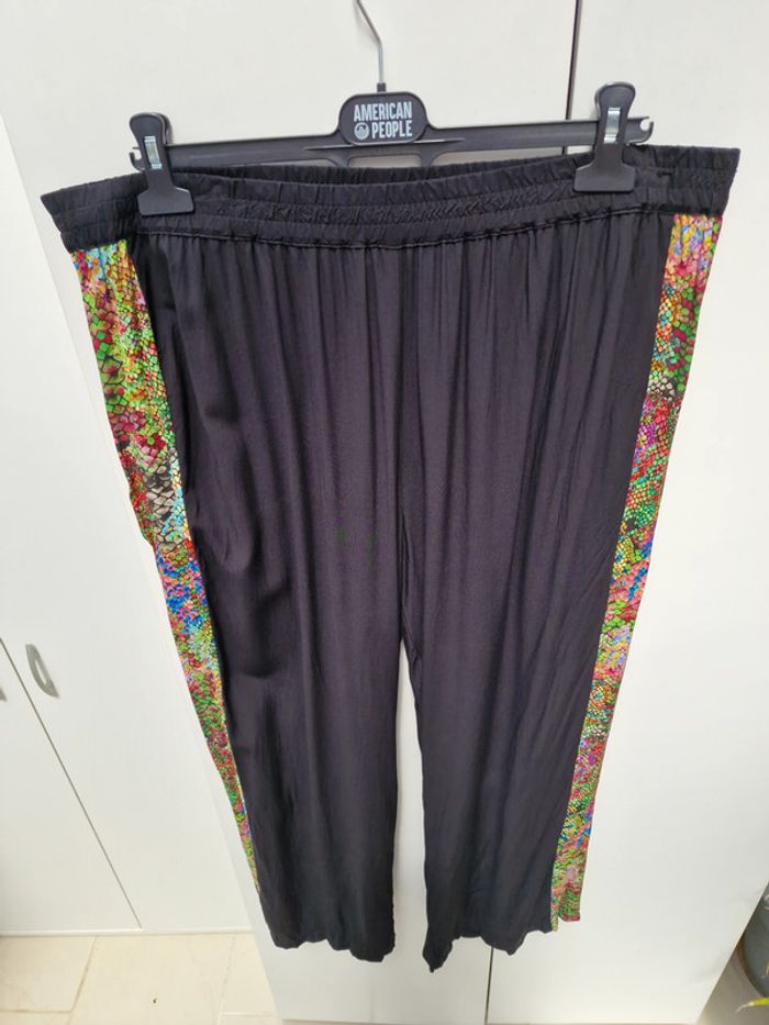 Pantalon Palazzo Noir Imprimé Serpent Multicolore Jambes Larges Taille Elastique - photo numéro 3