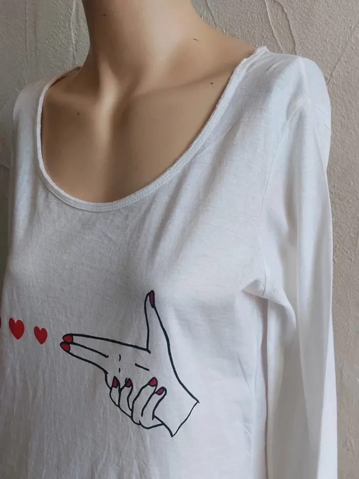 T-shirt blanc à manches longues avec motif - photo numéro 3