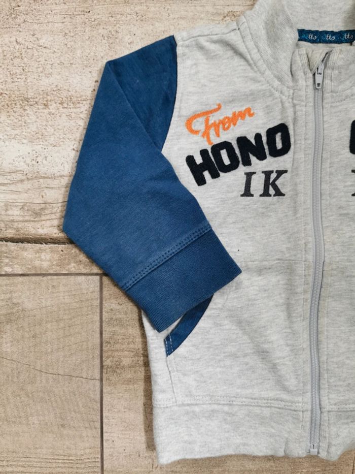 🌸Veste gilet capuche IKKS 12mois bleu gris - photo numéro 3