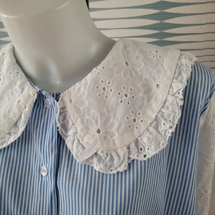 Chemise rayée à col et manches en dentelle neuve avec étiquette TU (44/50) Pépouz' by Loicïa Curve - photo numéro 7