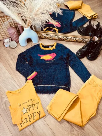 Taille 6 ans tenue 3 pièces fille multimarque bleu marine et moutarde * bird * 🌷