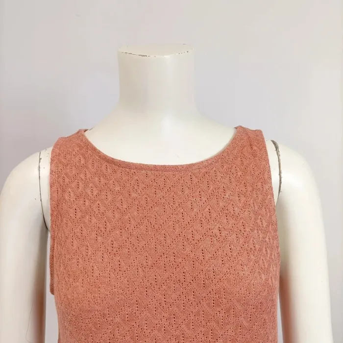 Robe Longue sans manche maille ajourée+ doublure - Corail - taille S A285 - photo numéro 6