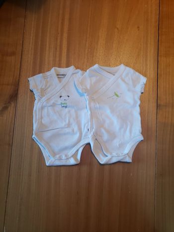 2 bodies manches courtes 50 cm ourson et plume
