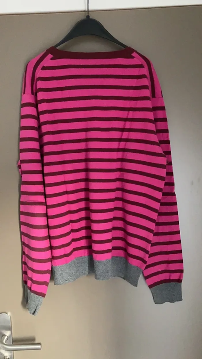 Pull homme col V à rayures rose et marron Harris Wilson taille L - photo numéro 4