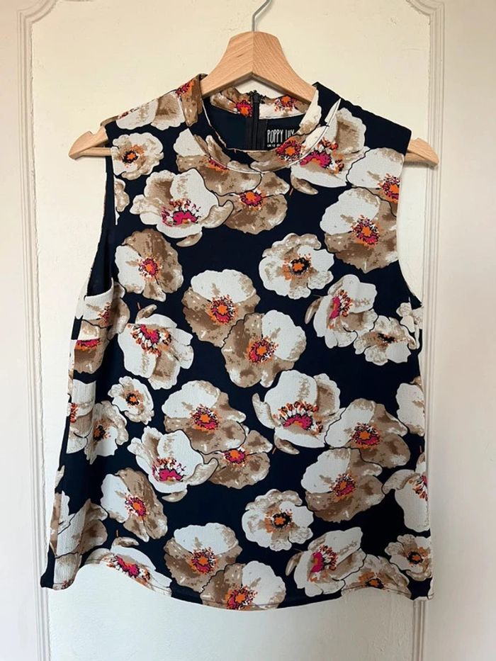Débardeur Poppy Lux bleu marine - Taille 40 - Comme neuf Coquelicot fleur - photo numéro 2