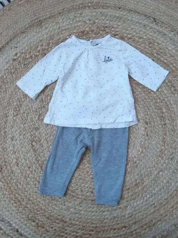 Tenue haut manches longues et legging gris 3 mois