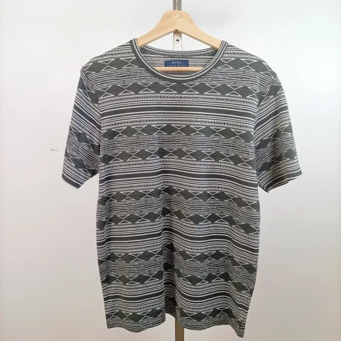 T-shirt à motif jacquard vert/gris – Bleu Isle Bleu – Taille L A758