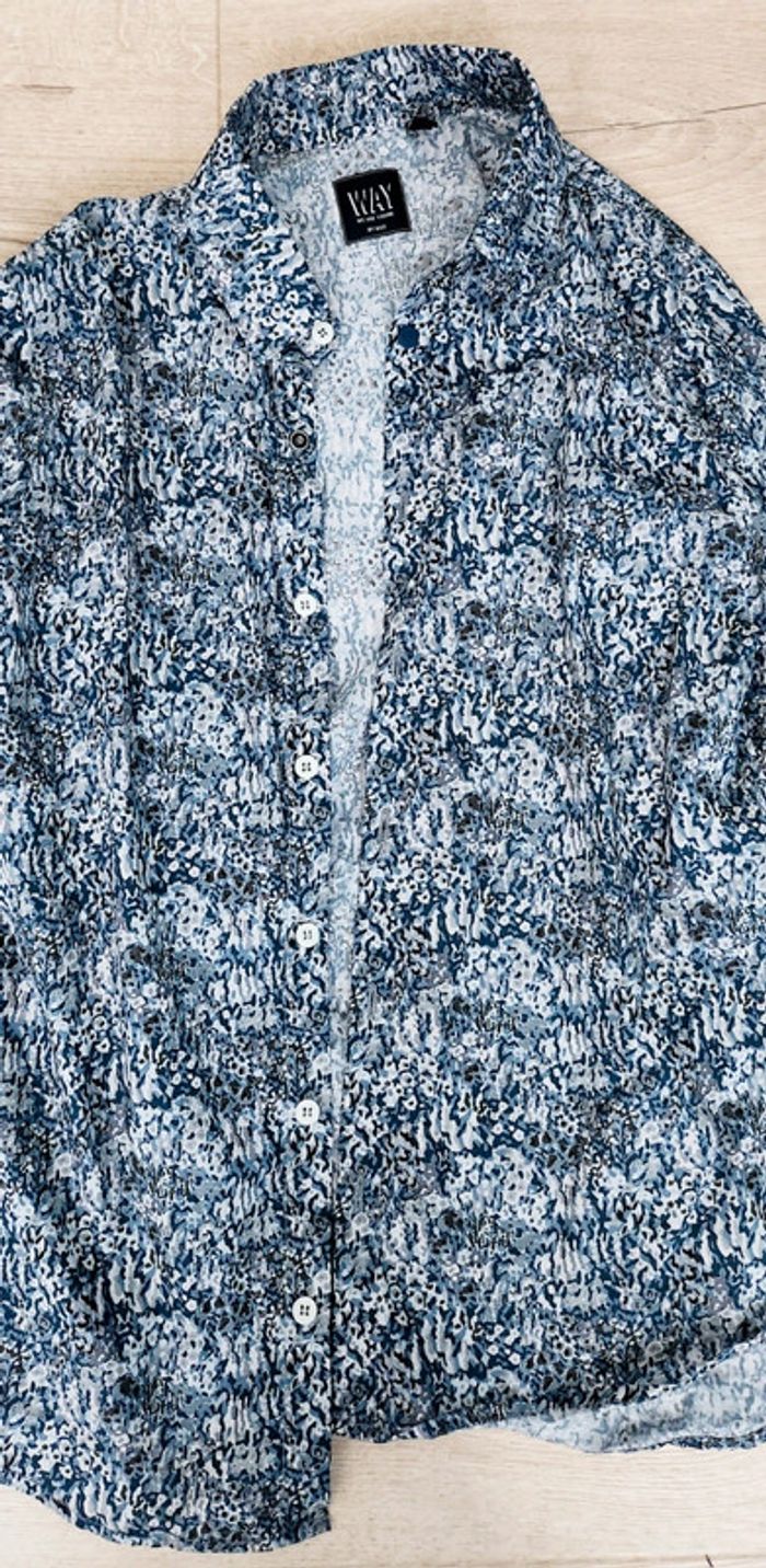 Chemise garçon manches longues motif bleu taille XS IKKS - photo numéro 2