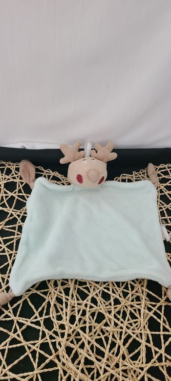 DOUDOU PLAT AUCHAN CERF RENNE ELAN CARIBOU BEIGE MARRON ROUGE