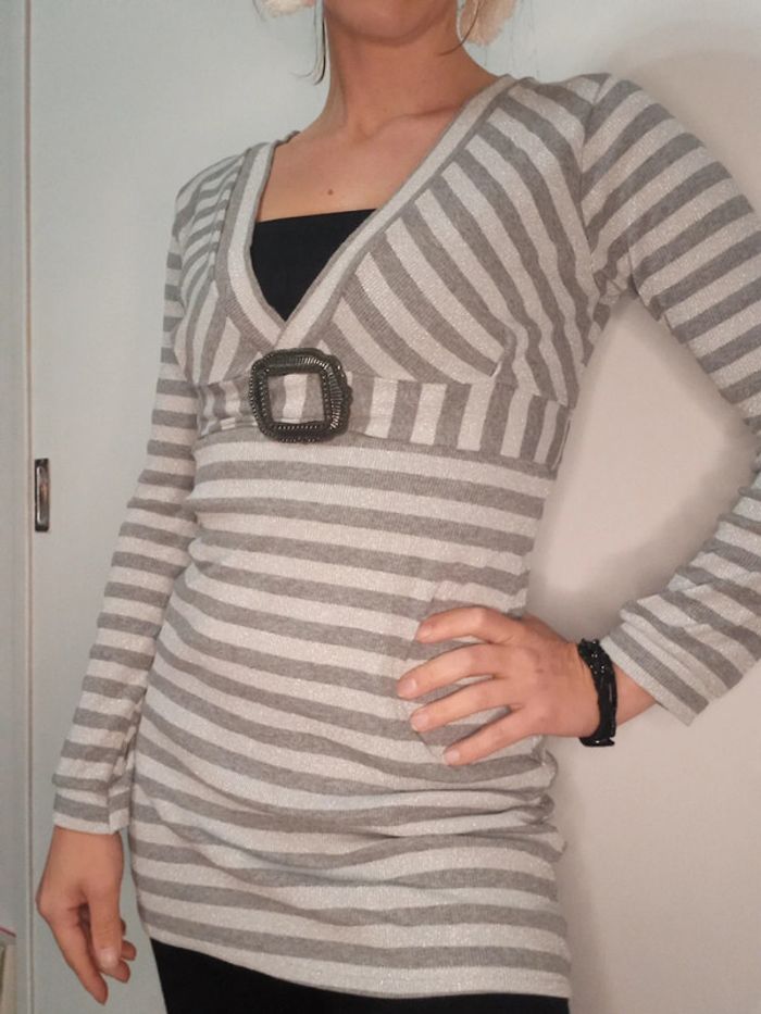 Tunique brillant argenté & grise à rayures taille 36 made in France - photo numéro 2