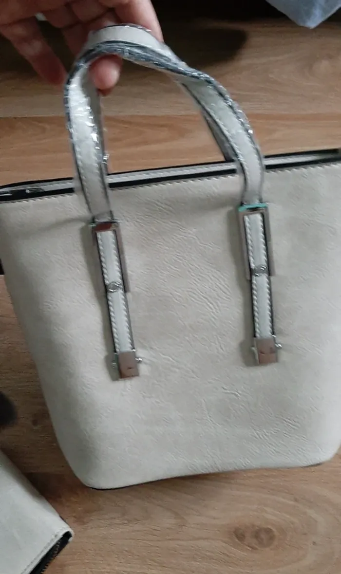 Ensemble sac à main, porte portable et portefeuille beige - photo numéro 2
