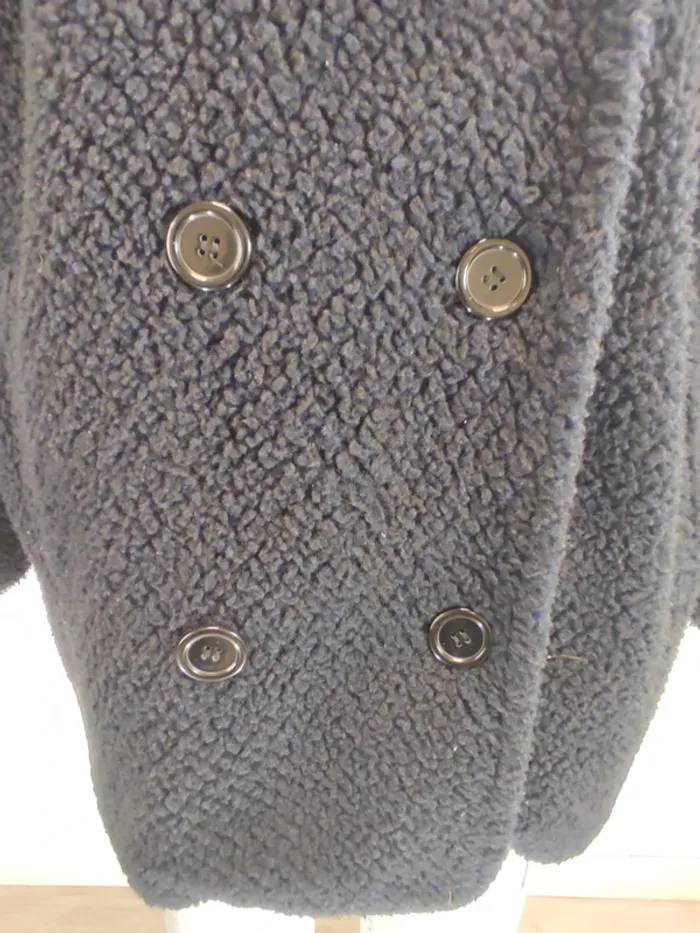 Manteau laine bouclée La Redoute Softgrey polyester moumoute bleu marine - photo numéro 5