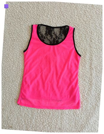 Top rose fluo et noir avec nœud en tulle vintage sexy