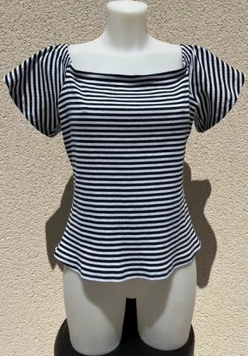 T.shirt/marinière/haut rayé bleu marine et blanc (style marin) Mango, femme, taille : L