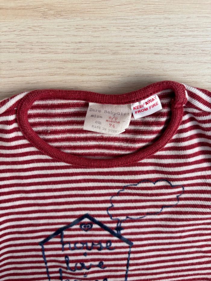 T-shirt marinière rouge Zara taille 6-9 mois - photo numéro 3