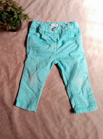 Pantalon en toile, bleu turquoise a pois, fille, 9 mois, dpam