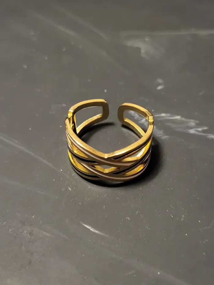 Bague ajustable acier inoxydable croisé blanc et noir