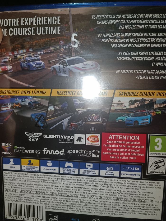 Jeux de course voiture automobile très rare sous blister VF project CARS 3 AB prix ferme Playstation 4 5 PS4 ps5 - photo numéro 2