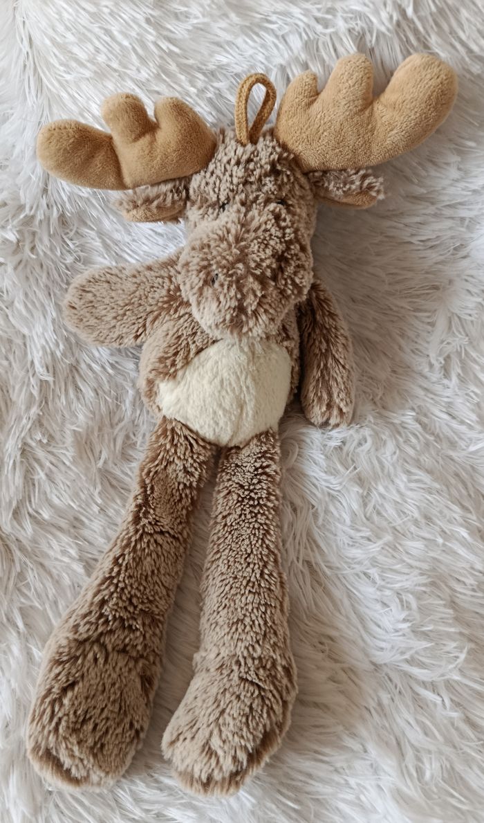 Doudou peluche Renne gris chiné et blanc - Rodado - photo numéro 1